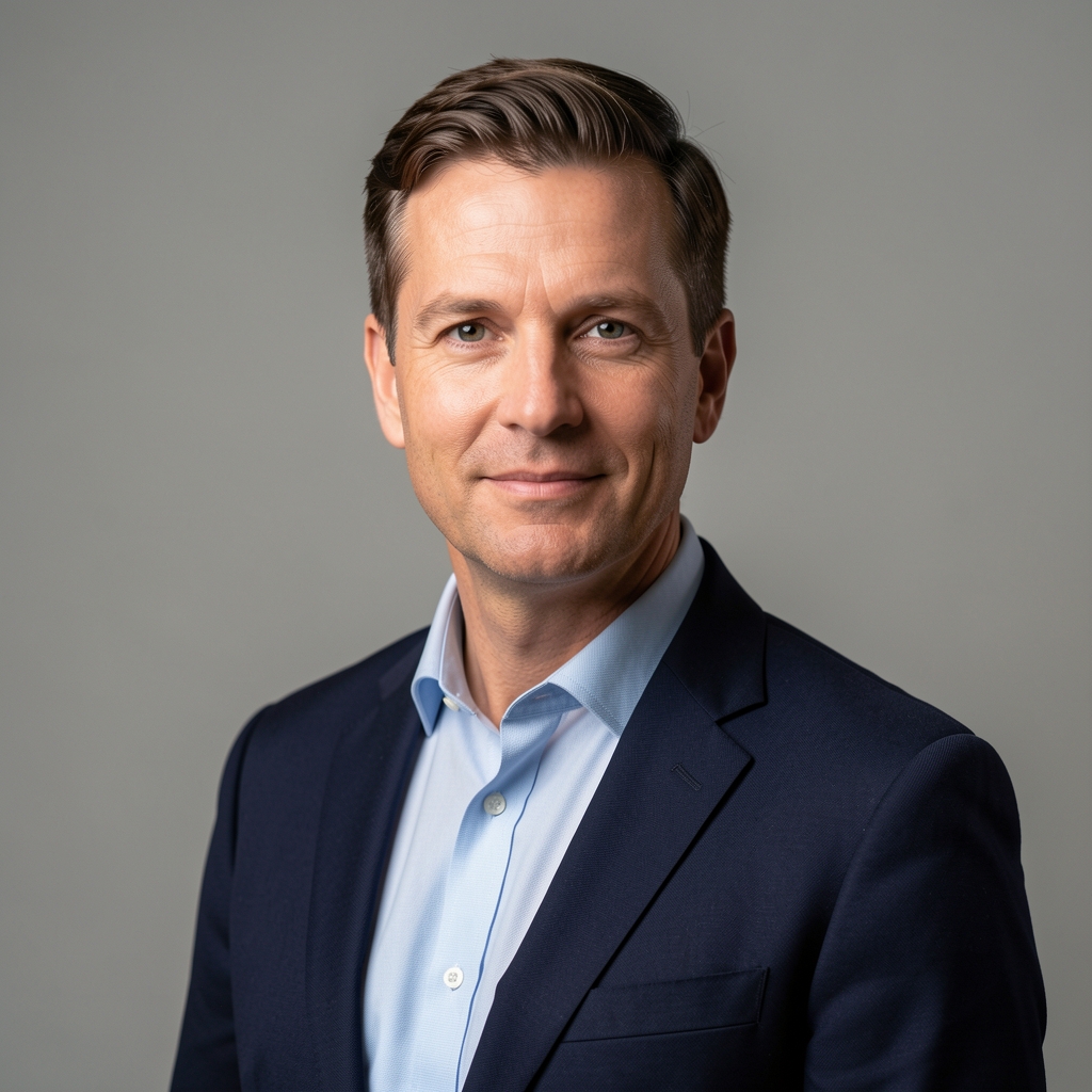 Adrian Fraser, contributing writer at Olarev Notebook, photographed in a studio setting with a neutral background and soft directional light